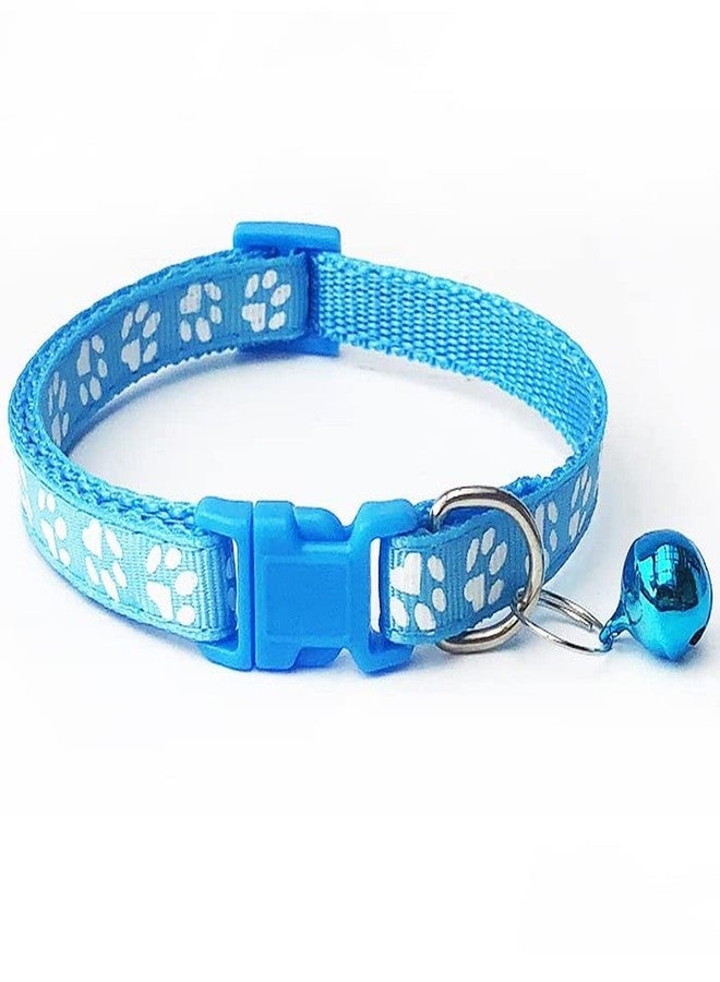Pups&Pets Pets paw Print Neck Collar | Adjustable Attractive Collar with Sound Ball | Cute Collar for Puppies, Small Dogs & Cats - 1Pcs (Small - 15MM, Sky Blue) - Image 1